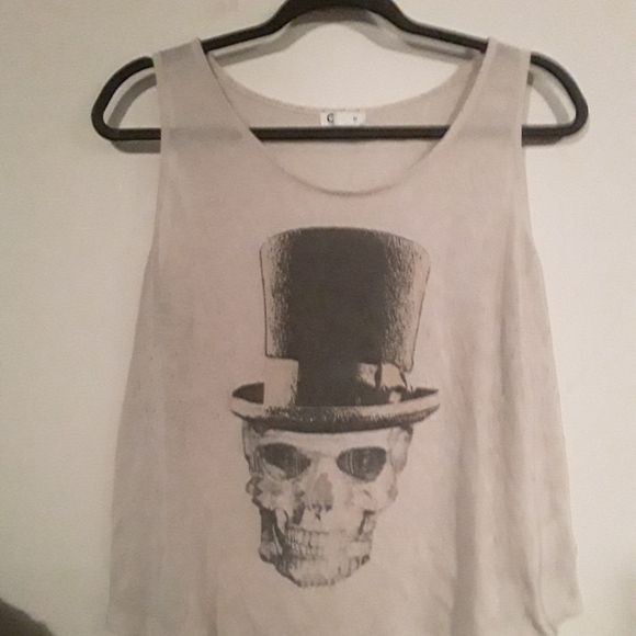 C Womens Tank Top with Skull Wearing Top Hat Print - Picture 2 of 10